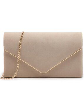 〽️Women's Nude Faux Suede Bridal Formal Handbag Detachable Chain Clutch Purse